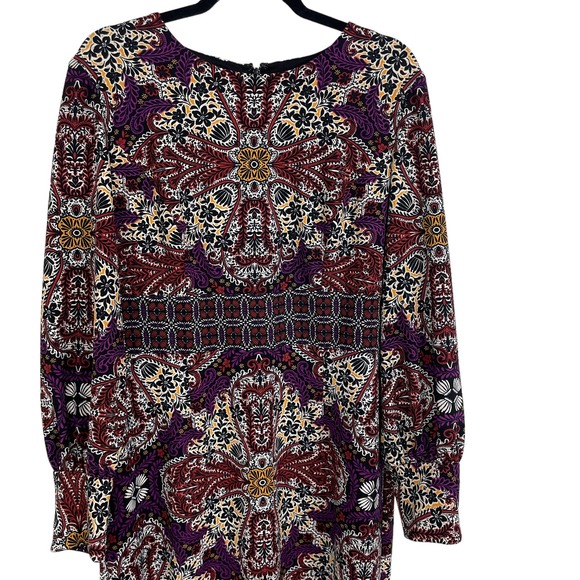 Chico's Blouson Sleeve Geometric Pattern Shift Dress Purple Burgundy 12/14 - Picture 2 of 7